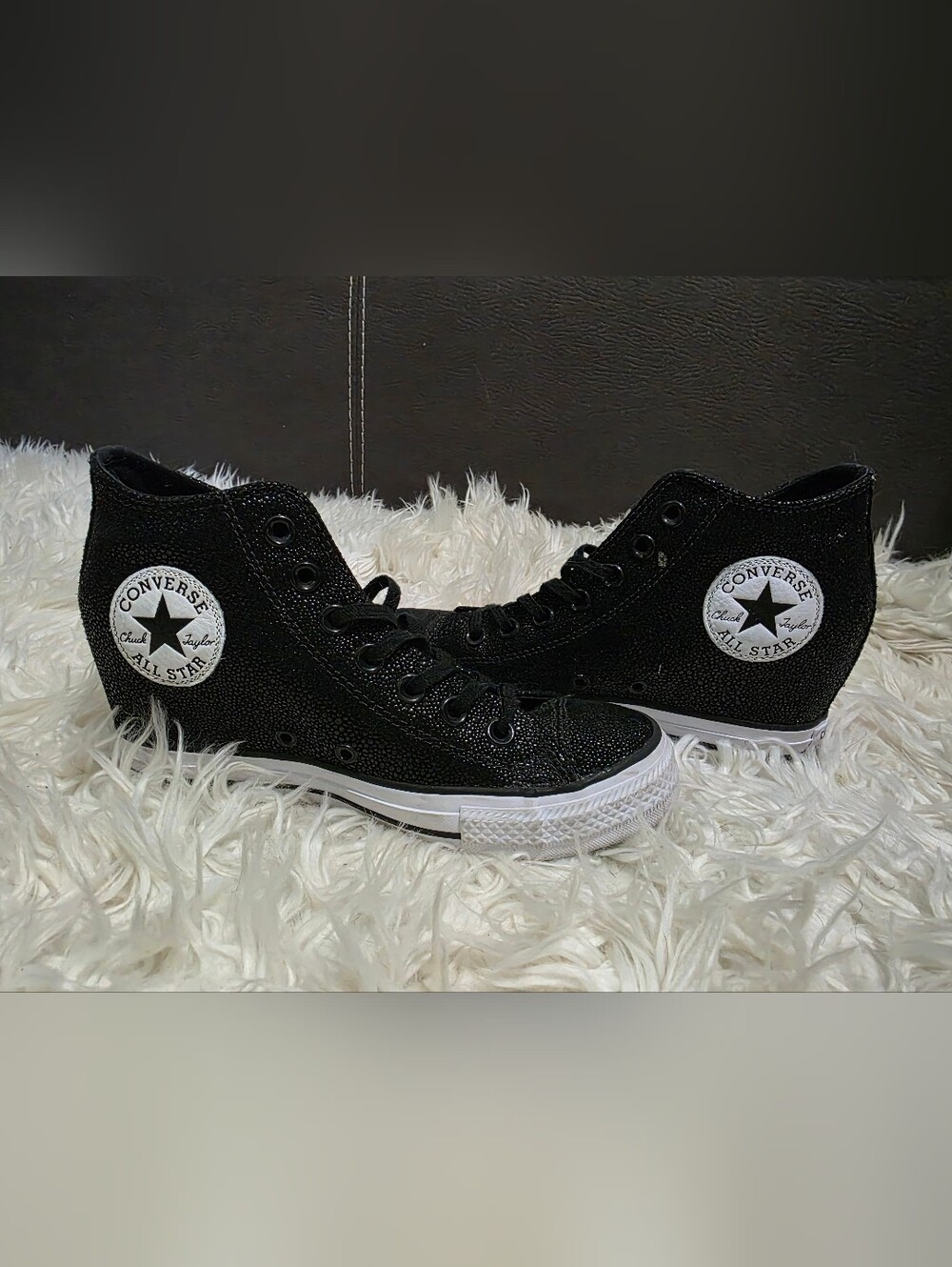 Converse Black High Top Wedge Sneakers with White Logo